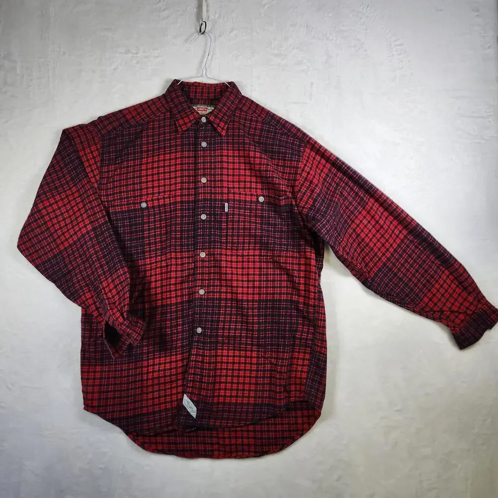 Levis Plaid Flannel Long Sleeve Button‎ Up Shirt Red Blue Size Medium Cotton